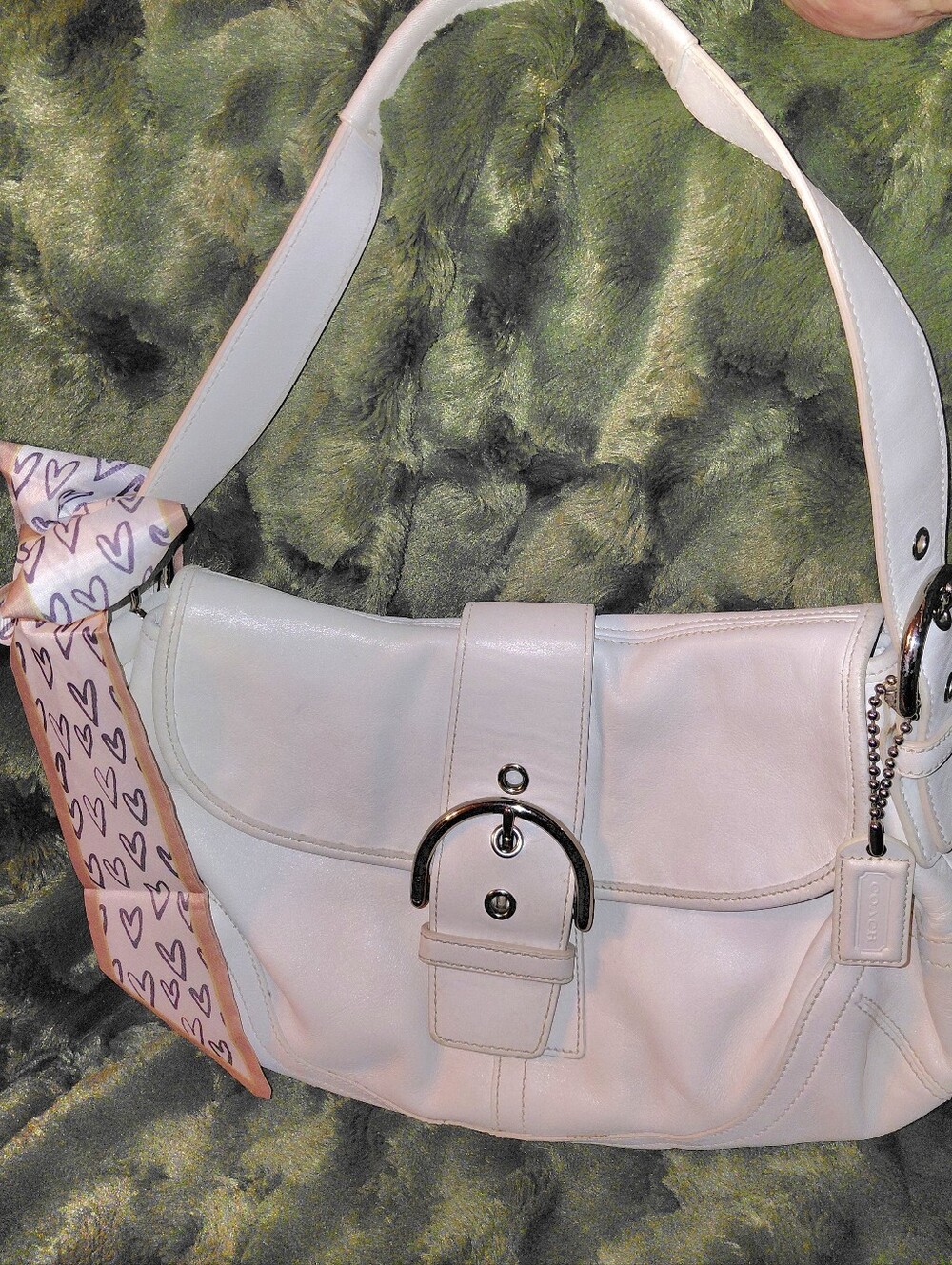 Coach White Leather Shoulder Bag with Silver Hardware